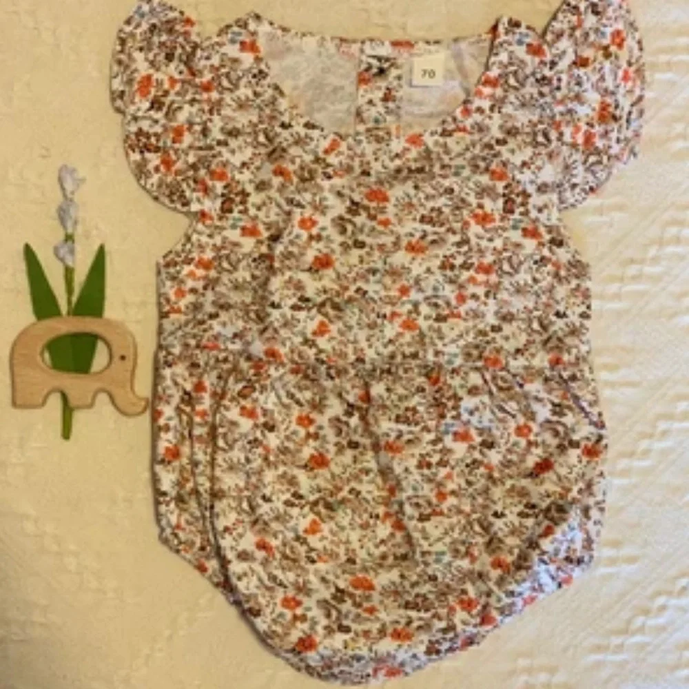 Floral Summer Baby Girl Playsuit Ruffle Short Sleeve Romper One-piece Rustic